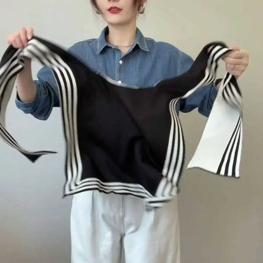 DAILOU Wens Black and White Striped Spring and Autumn Knitted Fake Collar for Wearing A Small Shl Shirt Outside Y250918