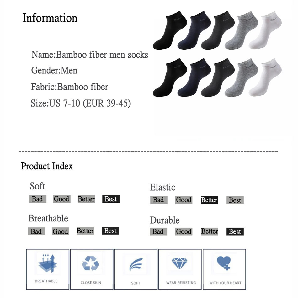 10 Pairs Pack Mens Bamboo Fiber Socks Short High Quality Casual Breatheable AntiBacterial Man Ankle Socks Men 250918