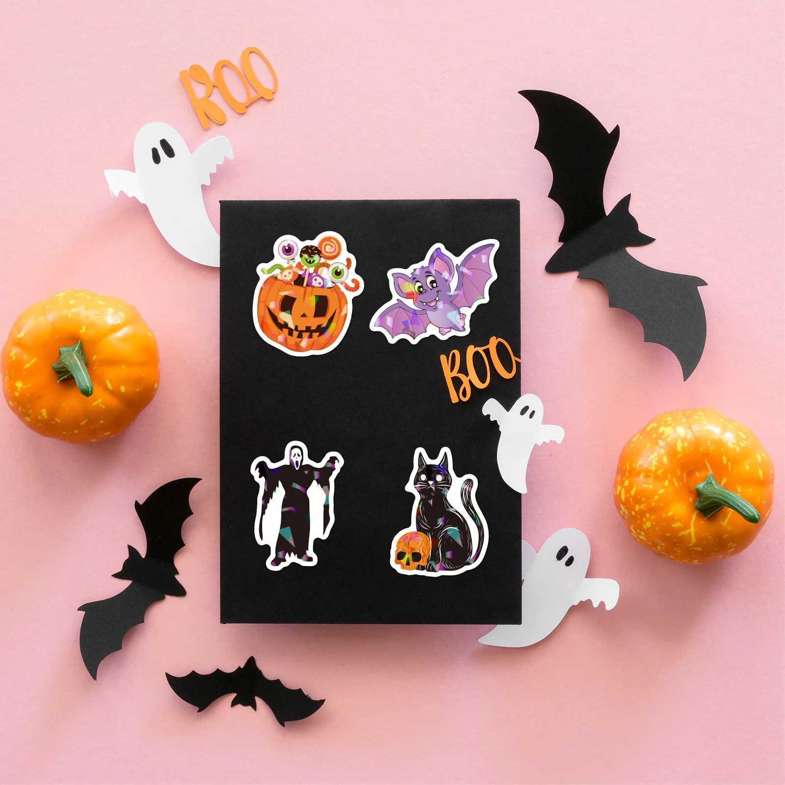 100PCS Holographic Halloween Stickers Bling Waterproof Party Decoration Favors Games Toys Gifts Party Supplies Laptop Luggage C250918
