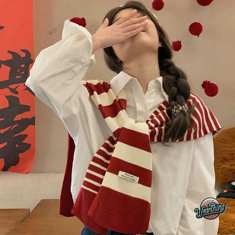 Wens Shl Knitted Striped Shl Cross Shl Blouse Shoders Fake Collar Ce Knotted Scarf For Wen Outerwear Y250918
