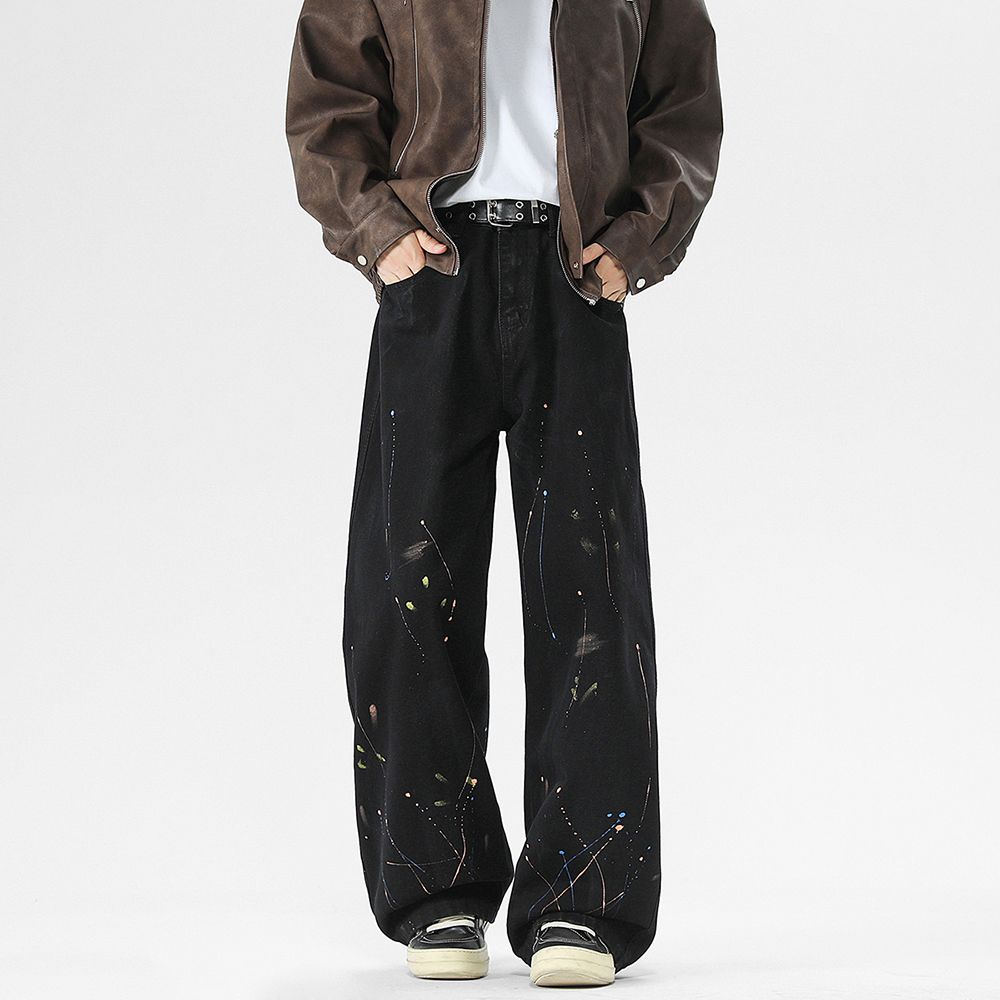 Men's Jeans Autumn New Loose Straight Pants - Unisex Cool Colorful Splatter Painted Trousers