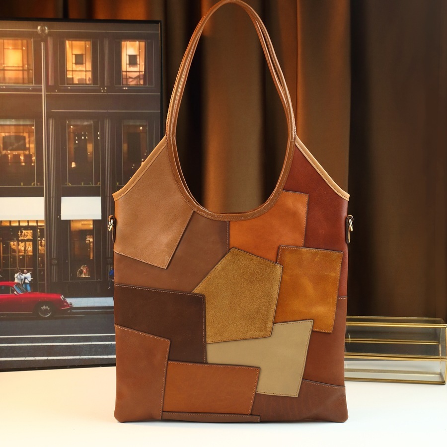 2025 Autumn/Winter New Retro Patch Leather Design Handbag Light Luxury Elegant Style Women's Underarm Bag Designer Bag