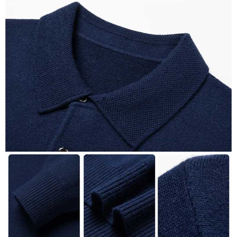 Autumn and Winter New Warm Soft Pullover Mens Business Lapel Knitwear Casual Solid Color Long Sleeve Polo Shirt OfficeZ250918