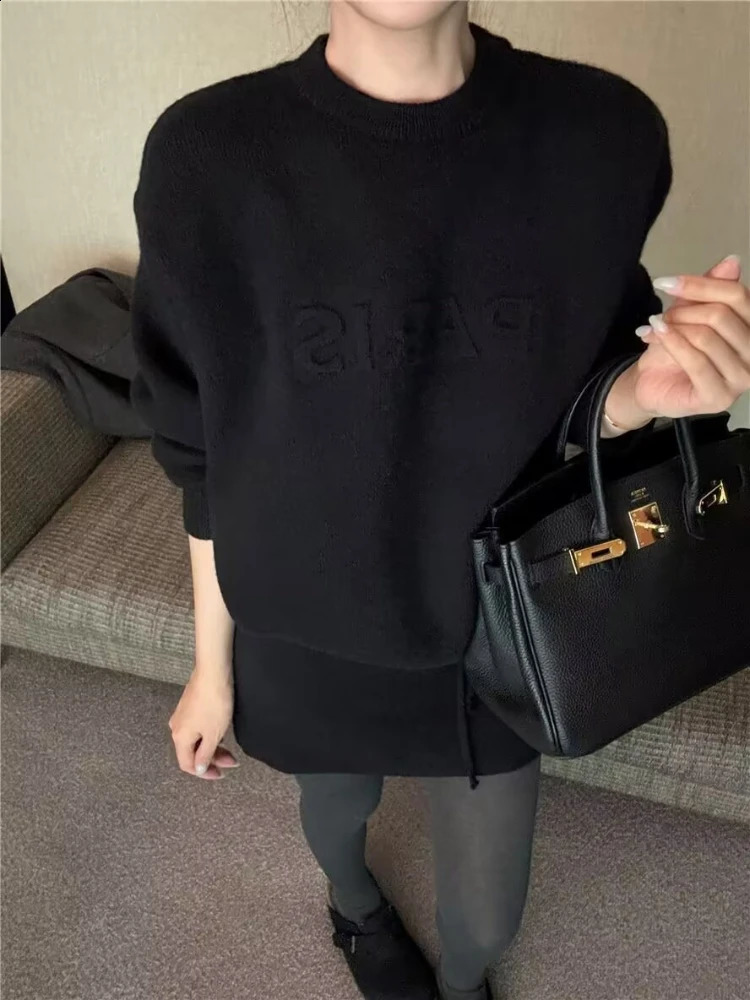 Autumn Winter Lazy Style Loose Long Sleeve Pullover Knitted Sweater Sweatshirt Half Skirt Bodycon Short Skirt Set for Women 250918