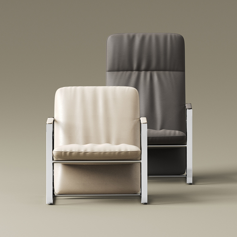 Living Room Furniture Modern Grey Leather - Upholstered Kite - Inspired Lounge Chair with Stainless Steel Frame