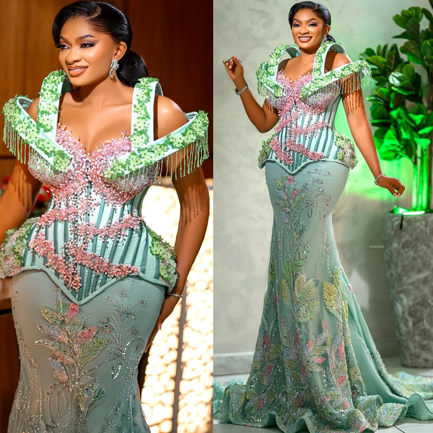 Sage Mermaid Prom Dresses 2025 Beaded Crystals Floral Lace Stylish Evening Formal Party Second Birthday Engagement Gowns Plus Size Dress For Special O