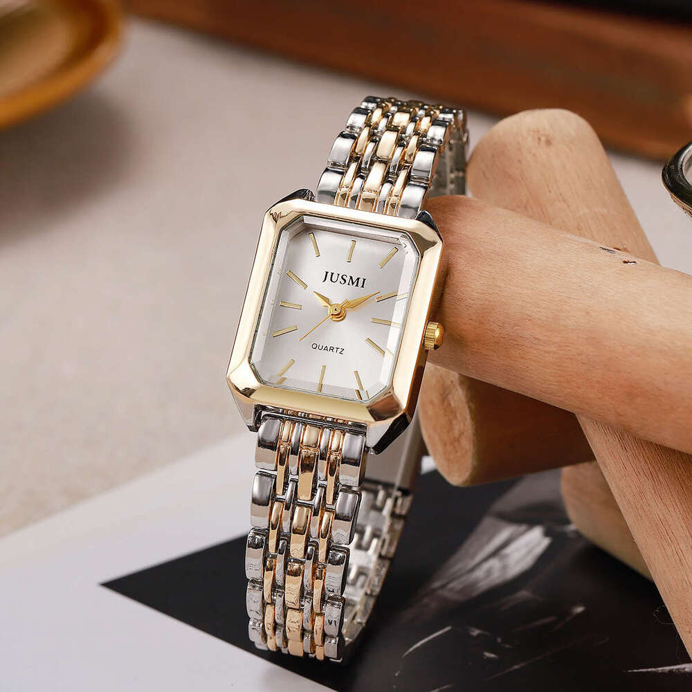 Fashionable and Exquisite Square Versatile Elegant Quartz Women's Watch Two-tone Alloy Strap Student Style