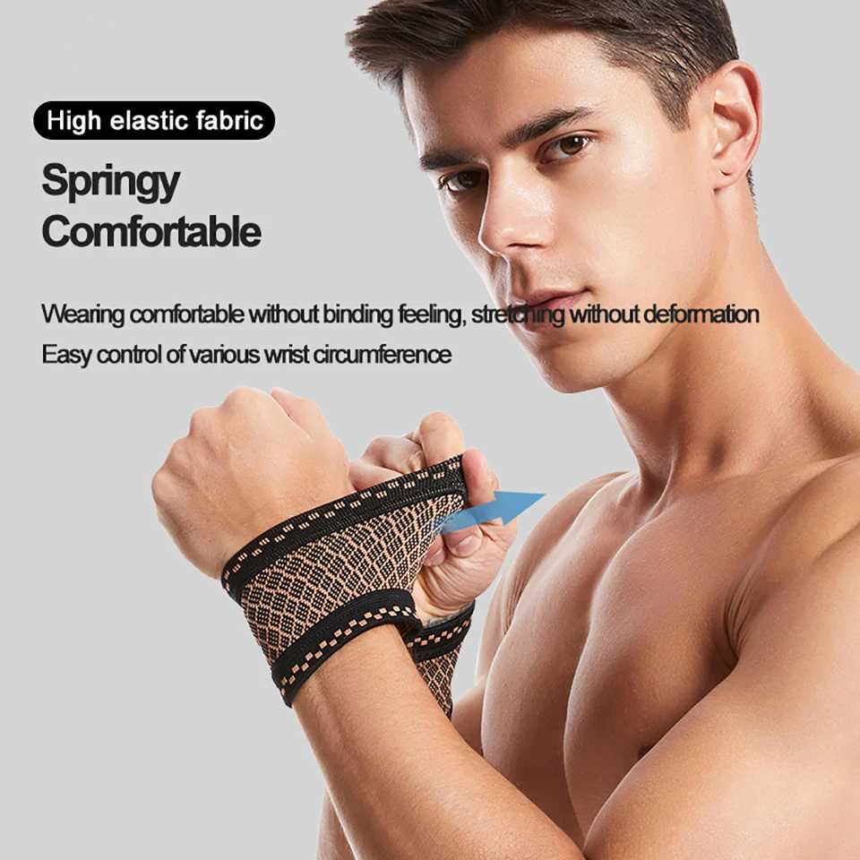 1Pair Copper Wrist Guard Professional Sports Fitness Wrist Brace Support Wrist Protector Elastic Knitted Compression Wristband J2512111
