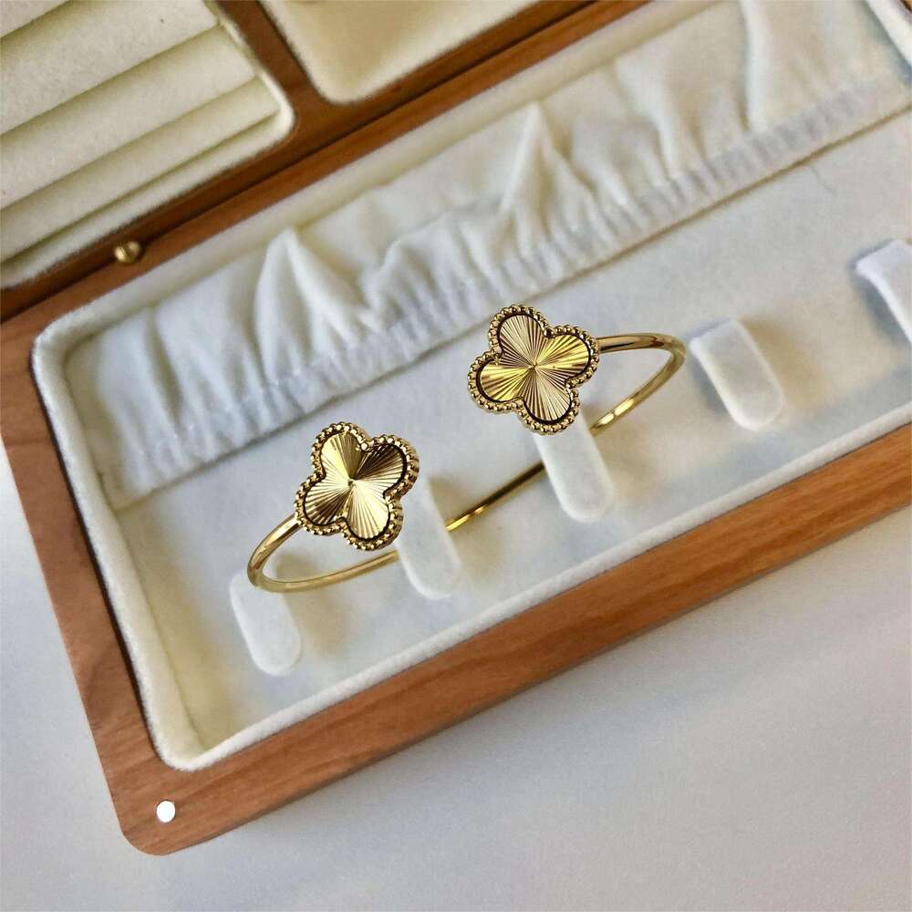 Stainless Steel gold Open Adjustable Hollow Clover Laser Flower Bracelet ddmypluto