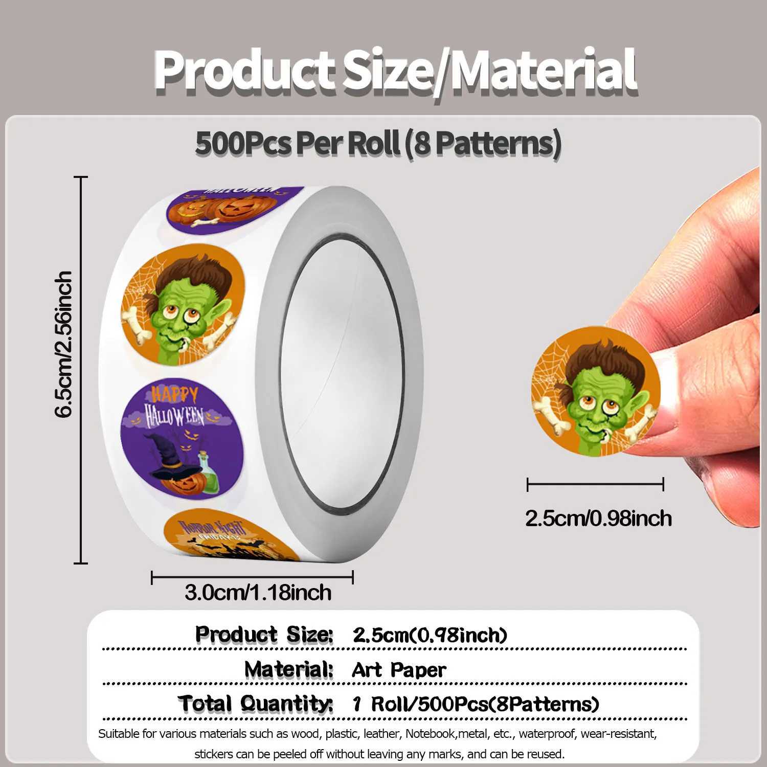 500Pcs Round Cartoon Halloween DayAll SaintsDay Stickers 25cm1 Roll DlY Craft Decoration Scrapbook Label Gift Sealing C250918