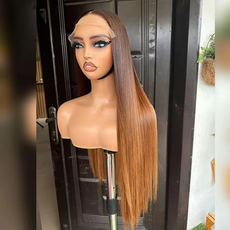 Ombre Brown Wig 200 Density 13x4 13x6 HD Lace Frontal Wig Bone Straight Human Hair Wigs Transparent 30 40 Inch Brazilian Hair Glueless Pre plucked