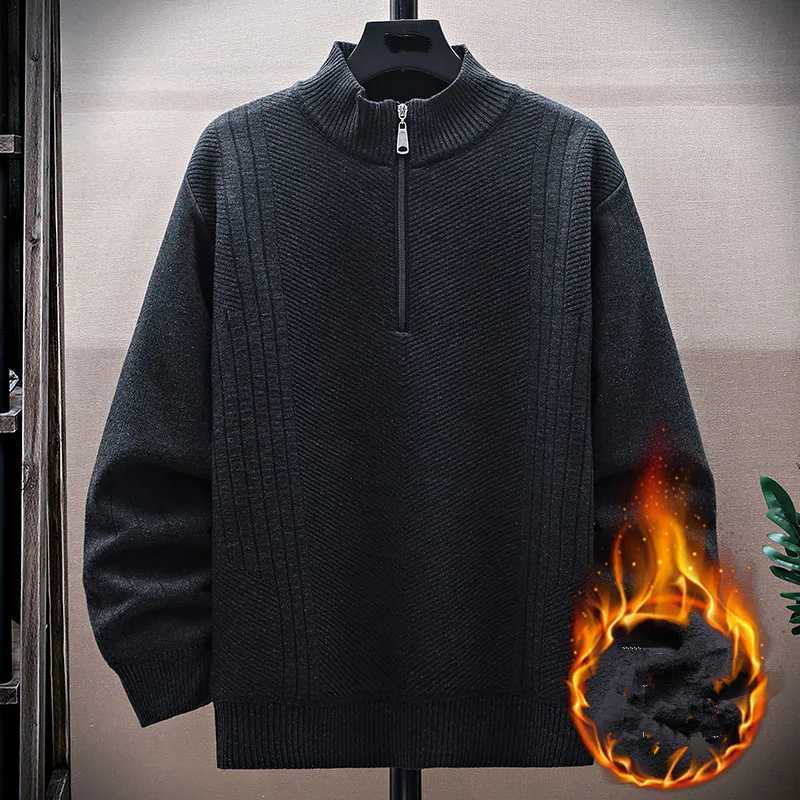 Autumn Winter Mens Fleece Knit Pullovers Fashion Half Zipper Stand Collar Warm Knitted Sweater Men Casual Pullover Sweaters ManZ250918