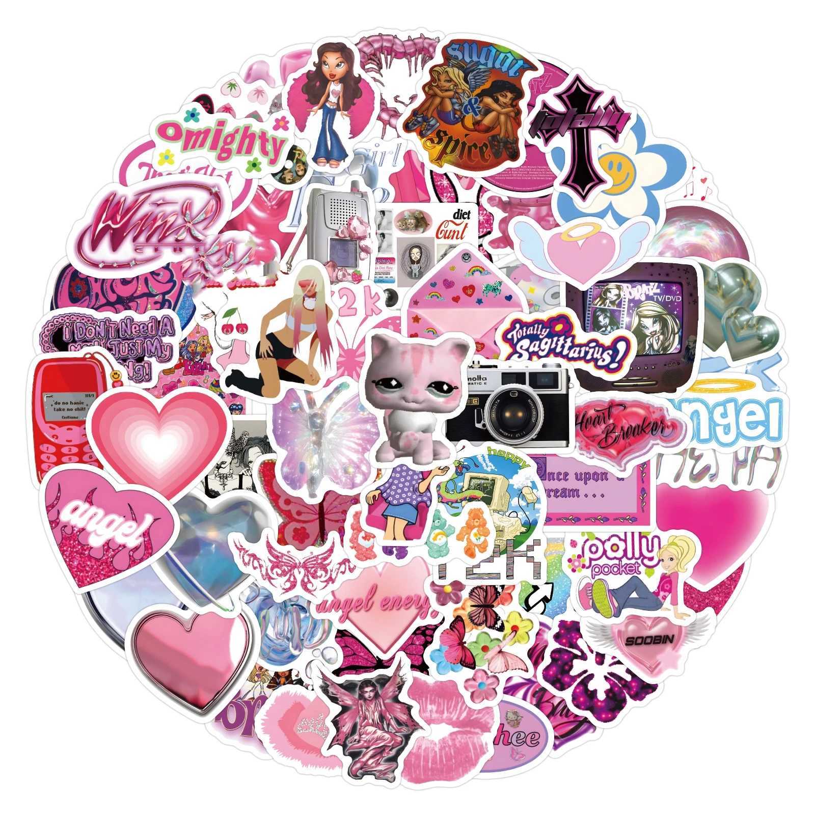 103060120pcs Retro Pink Y2K Stickers For Suitcase Skateboard Laptop Luggage Phone Car Styling DIY Decal Pegatinas C250918