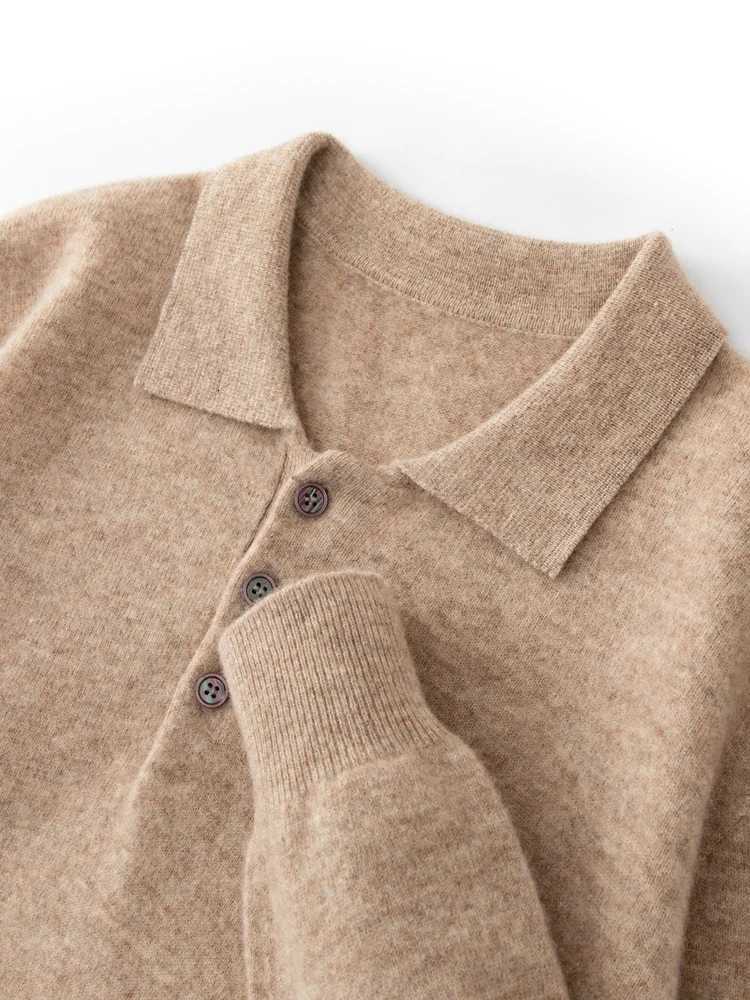 ANGEL Mens POLO Collar Sweater Long Sleeve Business Pullovers 100 Merino Wool Knitwear Autumn Winter Thick Shirt Basic ClothesZ250918