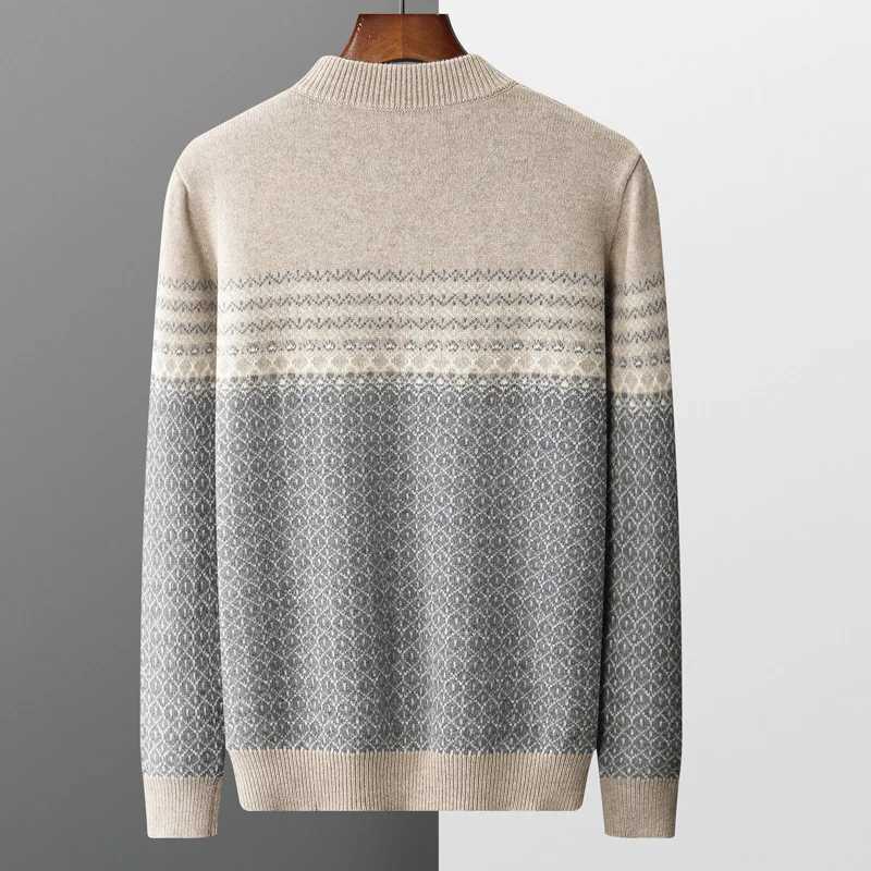 Mens Sweater Pullover Long Sleeve 100 Pure Woolen Sweater AutumnWinter New Half High Collar Jacquard Knit Thickened Casual TopZ250918