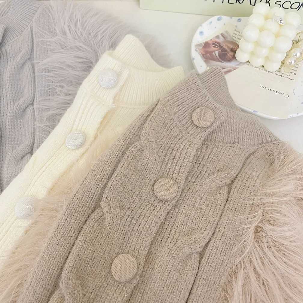 Girls Knitted Cardigan Autumn Winter New Childrens Fashion Faux Mink Fur Top Korean Version Sweater Jacket for Little Girls L250917