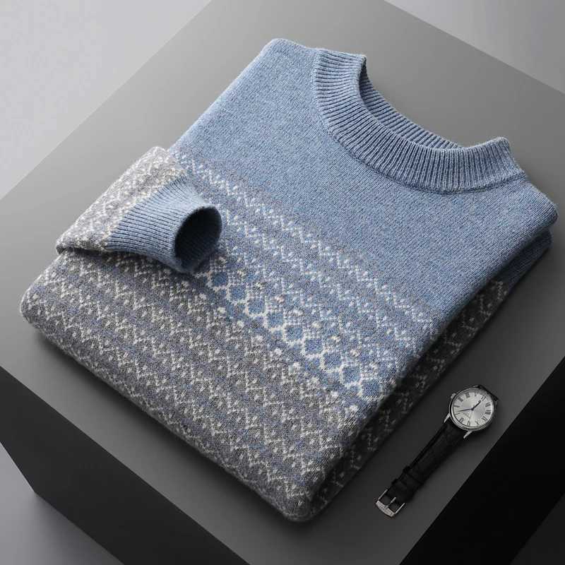 Mens Sweater Pullover Long Sleeve 100 Pure Woolen Sweater AutumnWinter New Half High Collar Jacquard Knit Thickened Casual TopZ250918