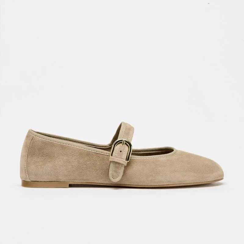 Luxury Brand Suede Ballet Flats for Women Fashion Shallow Belt Buckle Flat Mary Jane Shoes Comfort Round Toe Soft Sole Loafers W250918