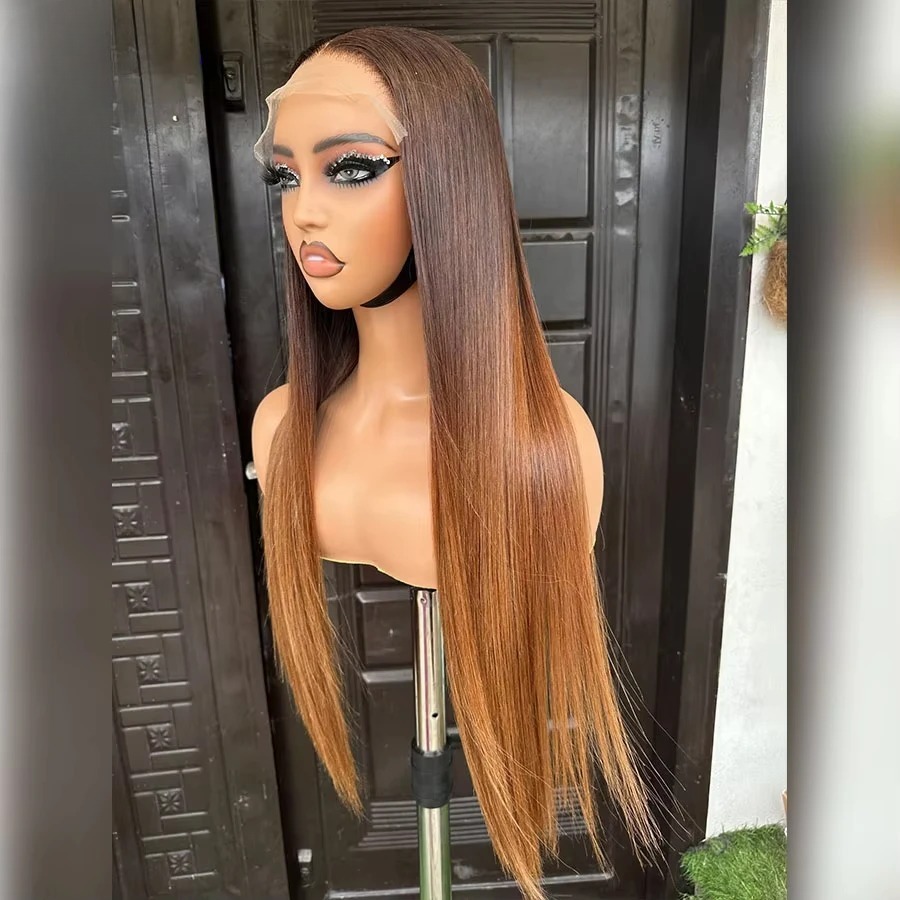 Ombre Brown Wig 200 Density 13x4 13x6 HD Lace Frontal Wig Bone Straight Human Hair Wigs Transparent 30 40 Inch Brazilian Hair Glueless Pre plucked