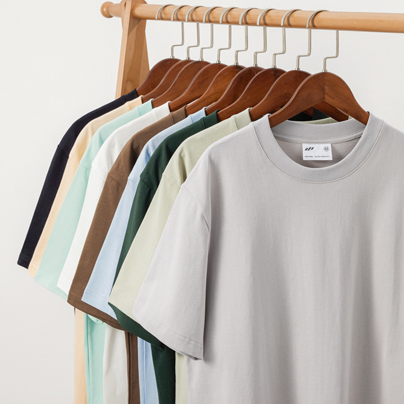 240g Heavyweight American Vintage Short-Sleeve T-Shirt: Solid Color, Minimalist, Summer Cotton Crew Neck, Unisex Layering Top-10D