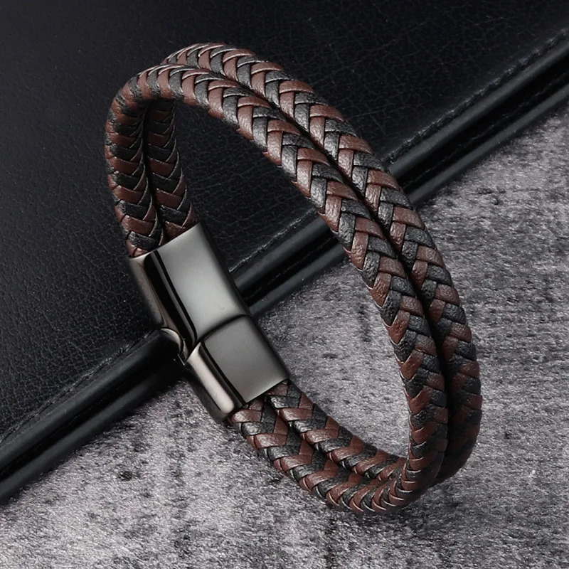 Trendy Men Jewelry Red Braided Leather Rope Bracelet Black Magnetic Buckle Bracelets Punk Wrist Band Pulsera Hombre y250919