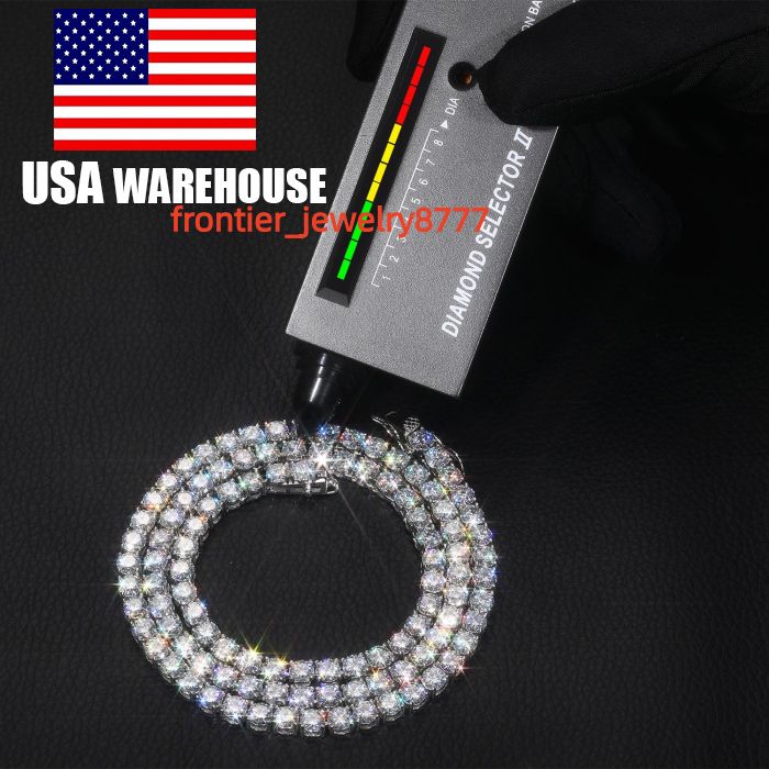2025 USA Warehouse Wholesale 2mm6mm VVS Moissanite Tennis Chain 925 Sterling Silver Men Women Fine Jewelry Tennis Necklace
