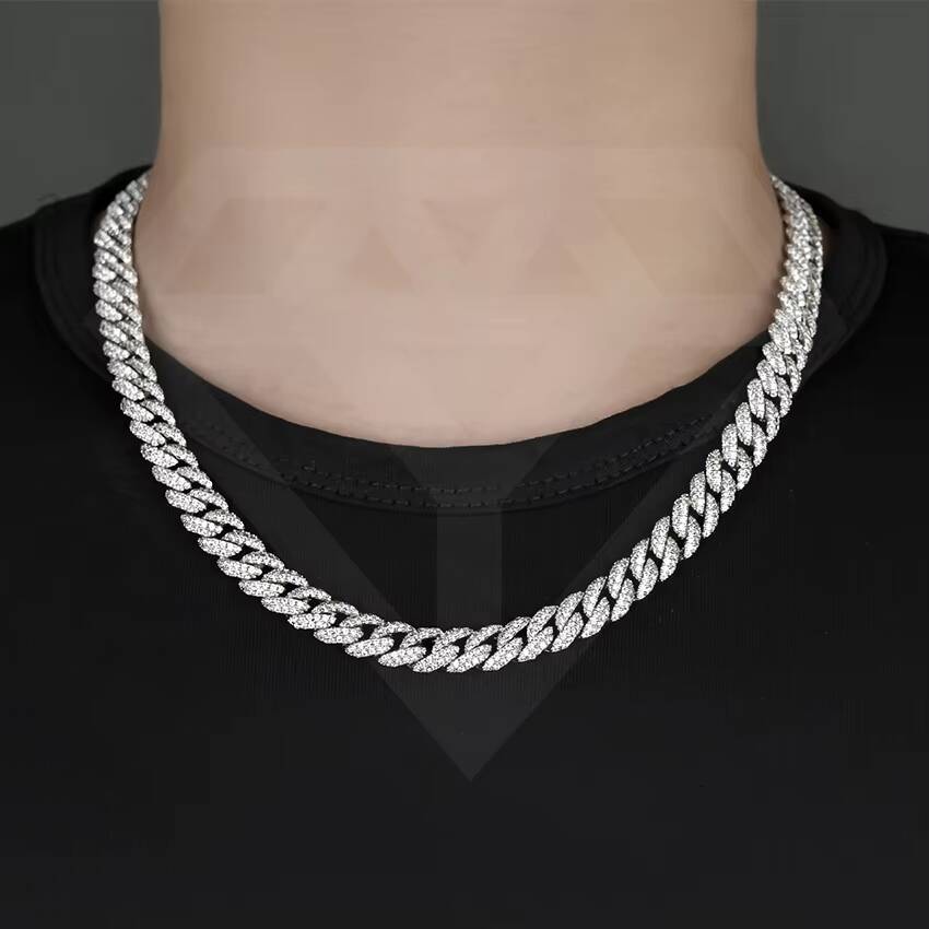 Hip Hop Jewelry 10mm Brass Cubic Moissanite Cuban Link Chain Bracelet Necklace Iced Prong Miami Cuban Chain for Wedding Gifts 05kg