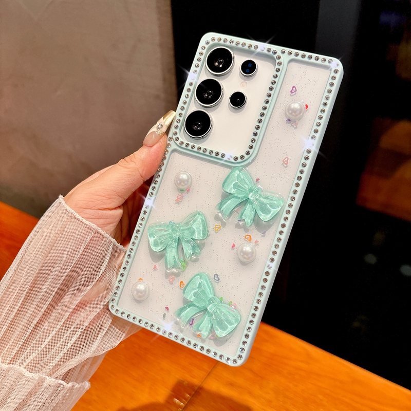 Bow Bling Diamond Cases For Iphone 17 Air 16 15 14 13 Pro Max Samsung S25 Ultra S24 FE A56 A06 A16 A26 A36 A15 Bowknot Glitter Heart Love Beads Hard P