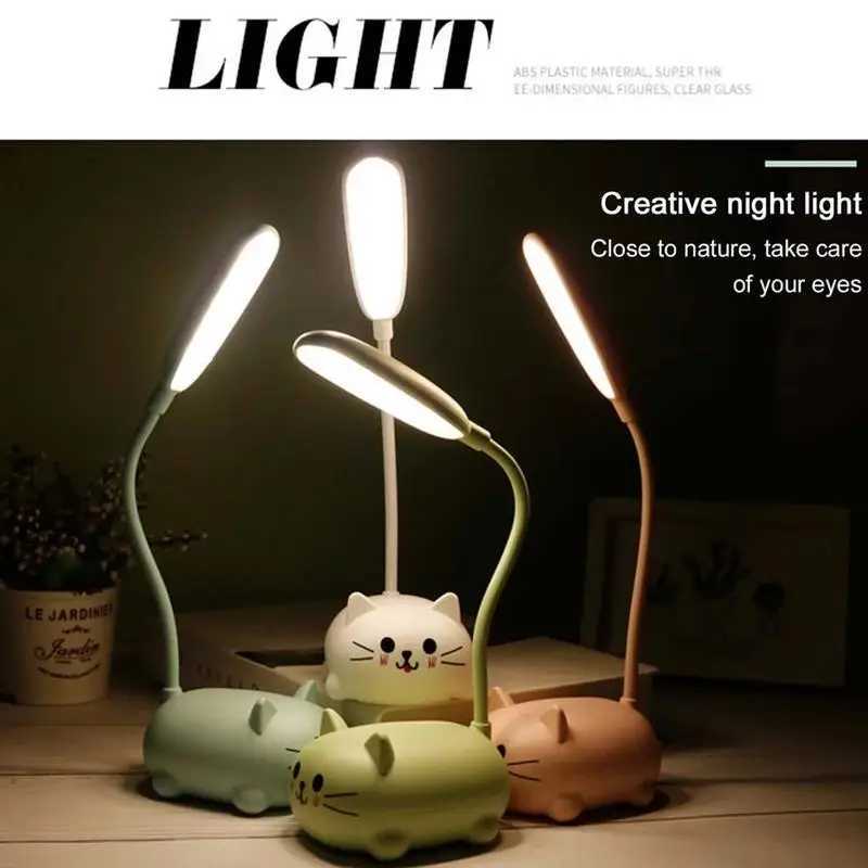 Mini Cat USB Lamp LED Cute Animal Night Light Rechargeable Table Lamp Bedside Lamp Eye Caring Reading Lights Bedrooms Y260314