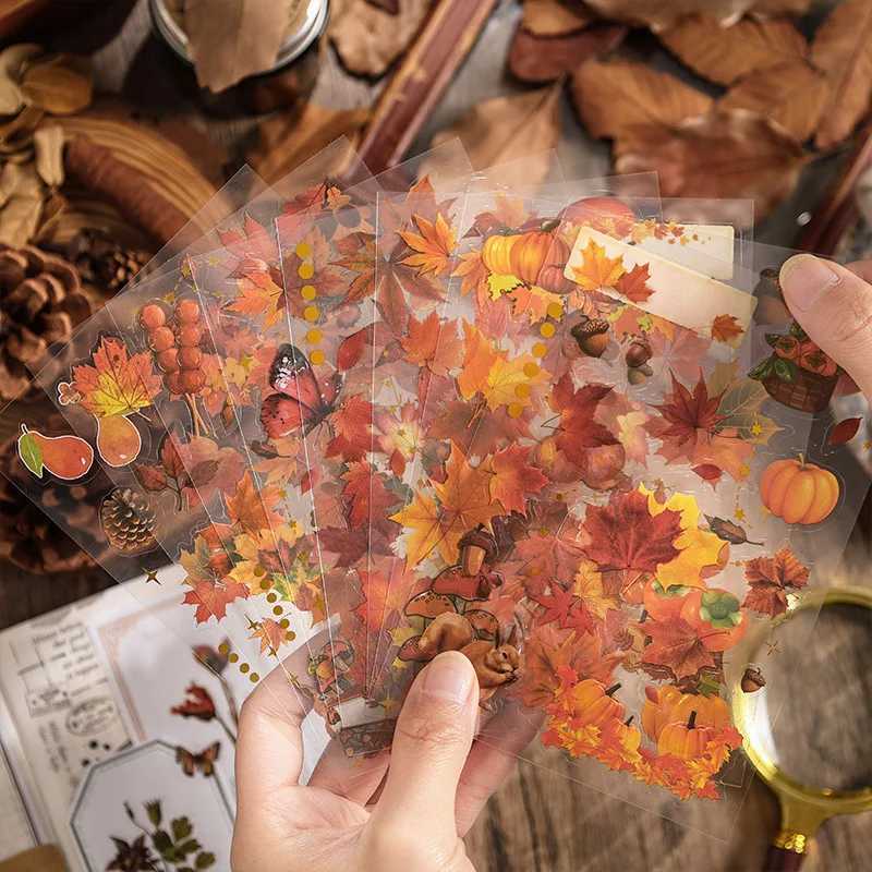 8 Sheets Vintage Autumn leaves Stickers Creativity Decorative Hand Account Diary Scrapbooking material Junk Journal Supplies C250918