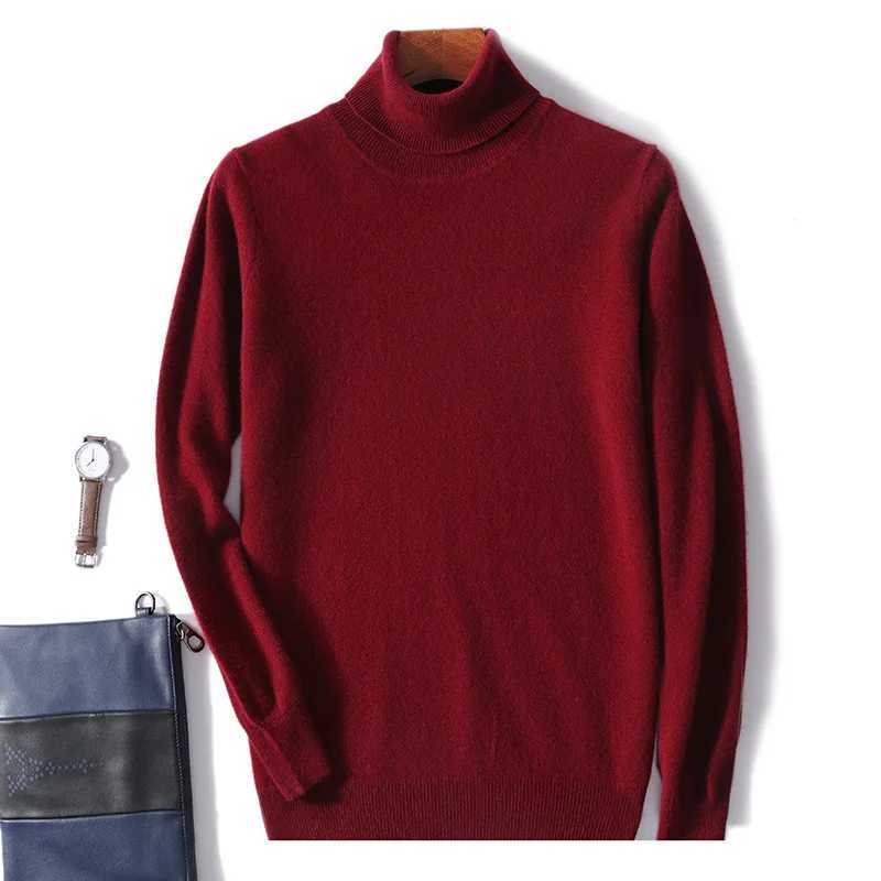 New Mens 100 Pure Wool High Collar Knitted Wool Sweater Winter Hoodie Large Size High end Loose Leisure Versatile Base SweaterZ250918