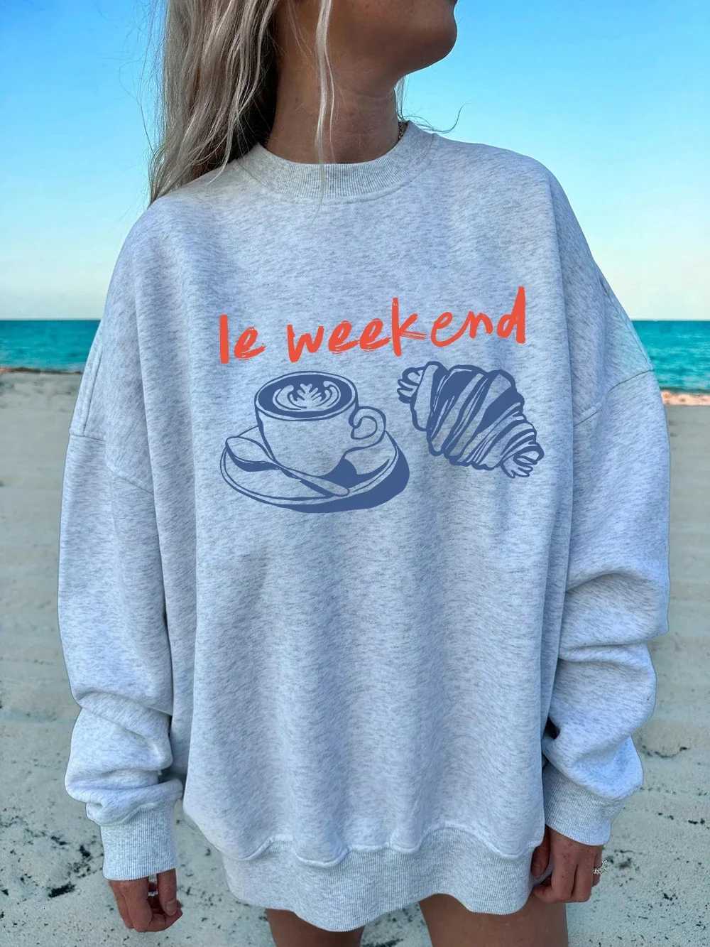 2025 Ie Weekend Coffee Bread Prints Sweatshirts Women Crewneck Basics Hoodies Warm Clothes Autumn Winter Casual Women PulloverZ250918