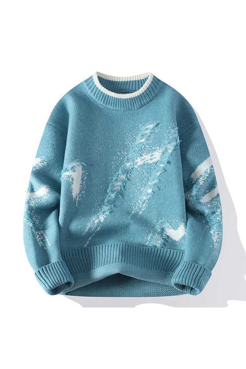 2025 Autumn Men Casual Sweater Tassels Patchwok Cute Couple Sweaters Round Neck Long Sleeve Male Knitted Harajuku PulloverZ250918