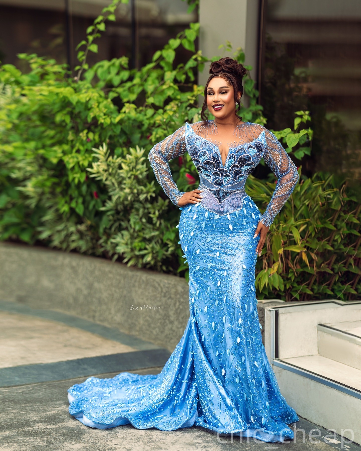 Blue Mermaid Prom Dresses 2025 Beaded Sequined Crystals Sequined Evening Formal Party Second Birthday Engagement Gowns Plus Size Dress For Special Occ
