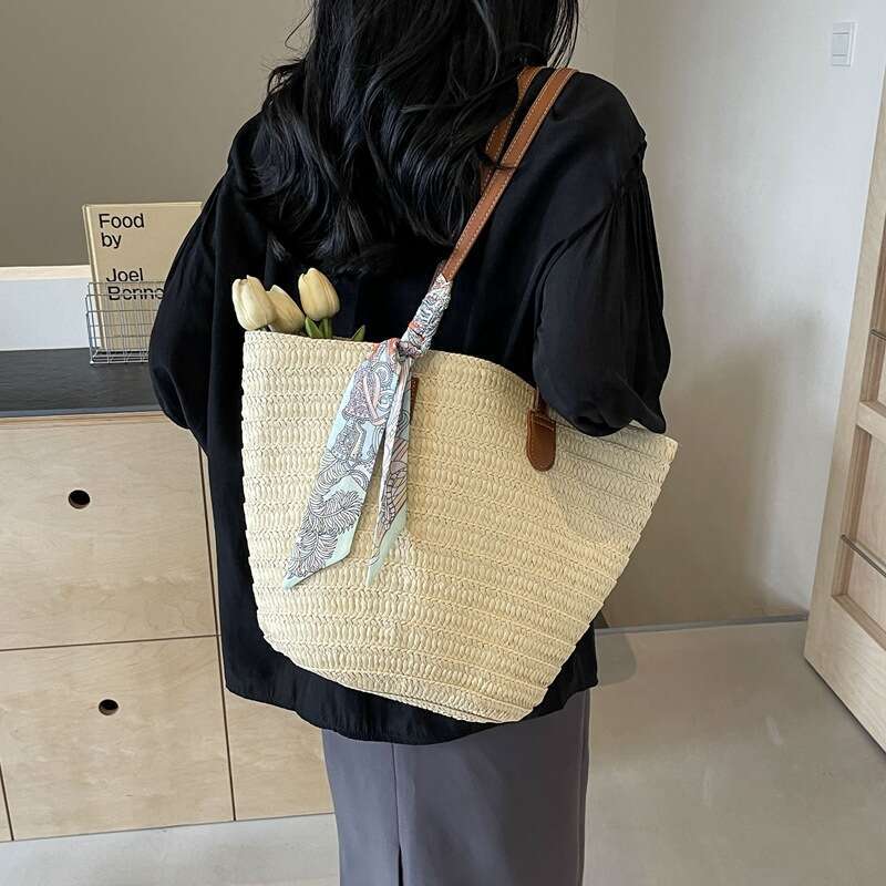 Straw Woven Bag For Women Large Capacity 2025 New Vacation Beach Straw Bag Woven Commuter Bucket Tote Bag Designer Bag Bag Tote Bag