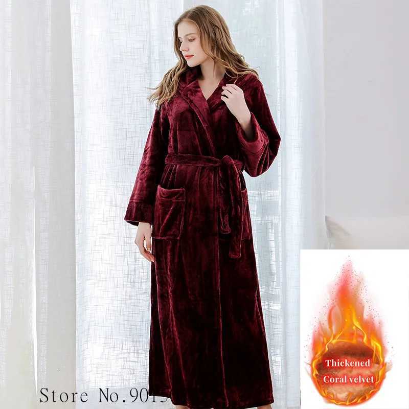 Women Hooded Warm Kimono Bath Robe Extra Long Kimono Shower Robes Loose Peignoirs Winter Coral Fleece Bathrobe Cozy Nightgown G250918