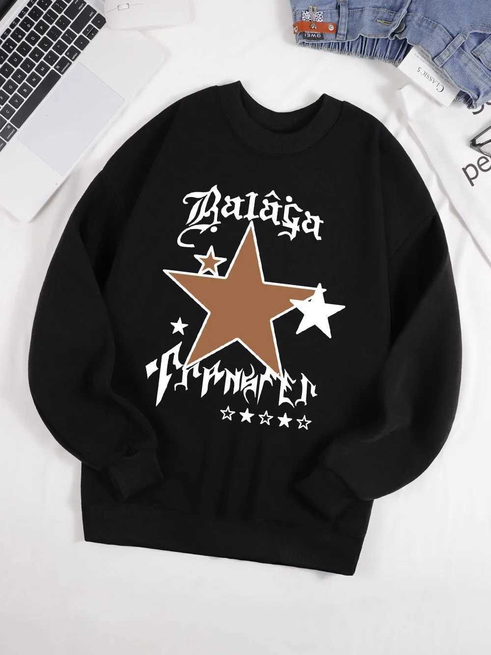 Stars And Letter Prints Sweatshirt Womens Crewneck Basics Hoodies Warm Tops Autumn Winter Comfortable Women ClothesZ250918