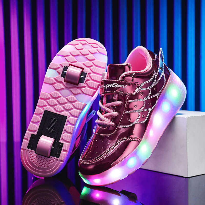 Children's walking shoes, student roller skates, girls' walking shoes, double-wheel deformed roller skates for boys W250407