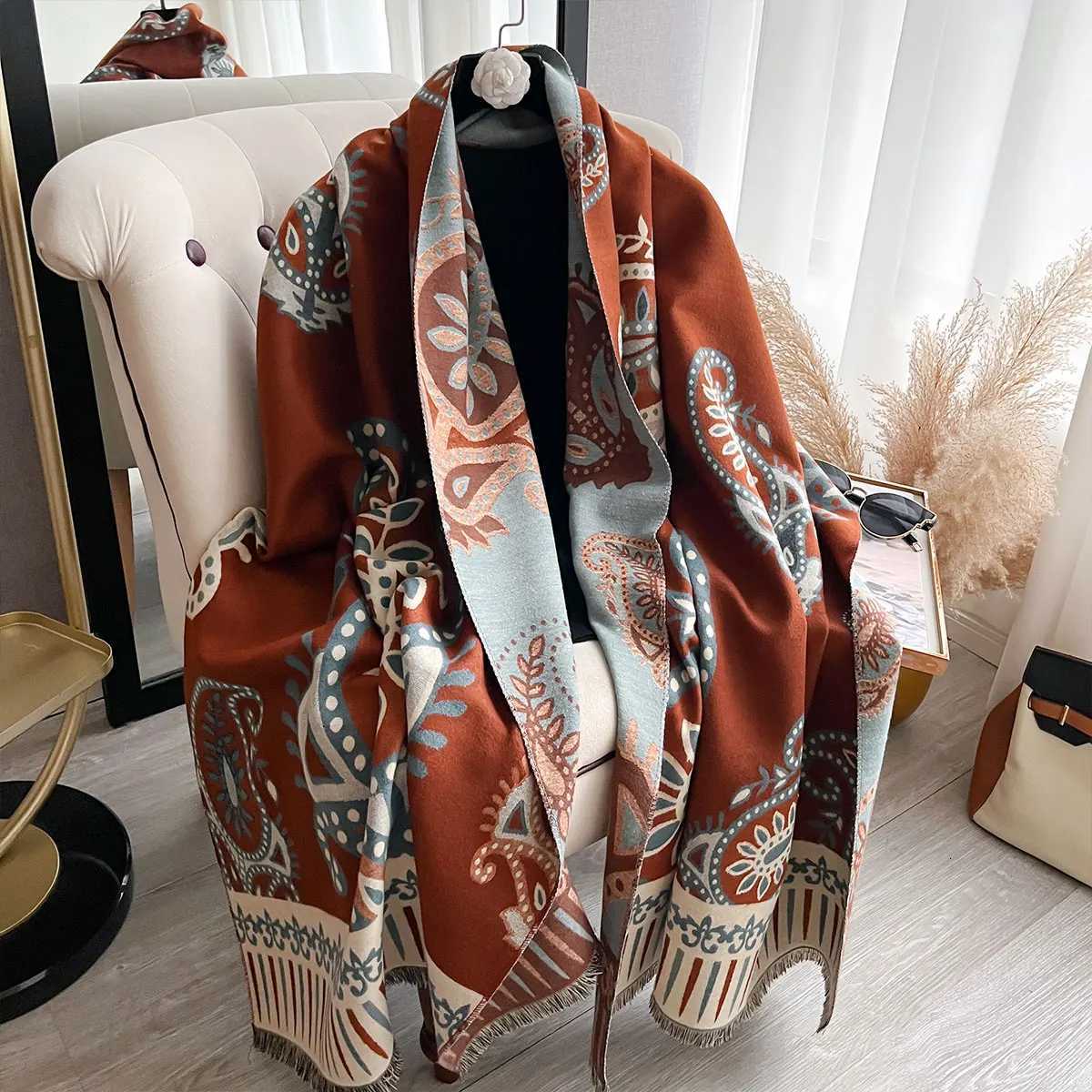 2025 Wens Luxury Paisley ral Faux Cashmere Scarf Thick Warm Winter Shl Wr Travel Stole Bufanda Y250918
