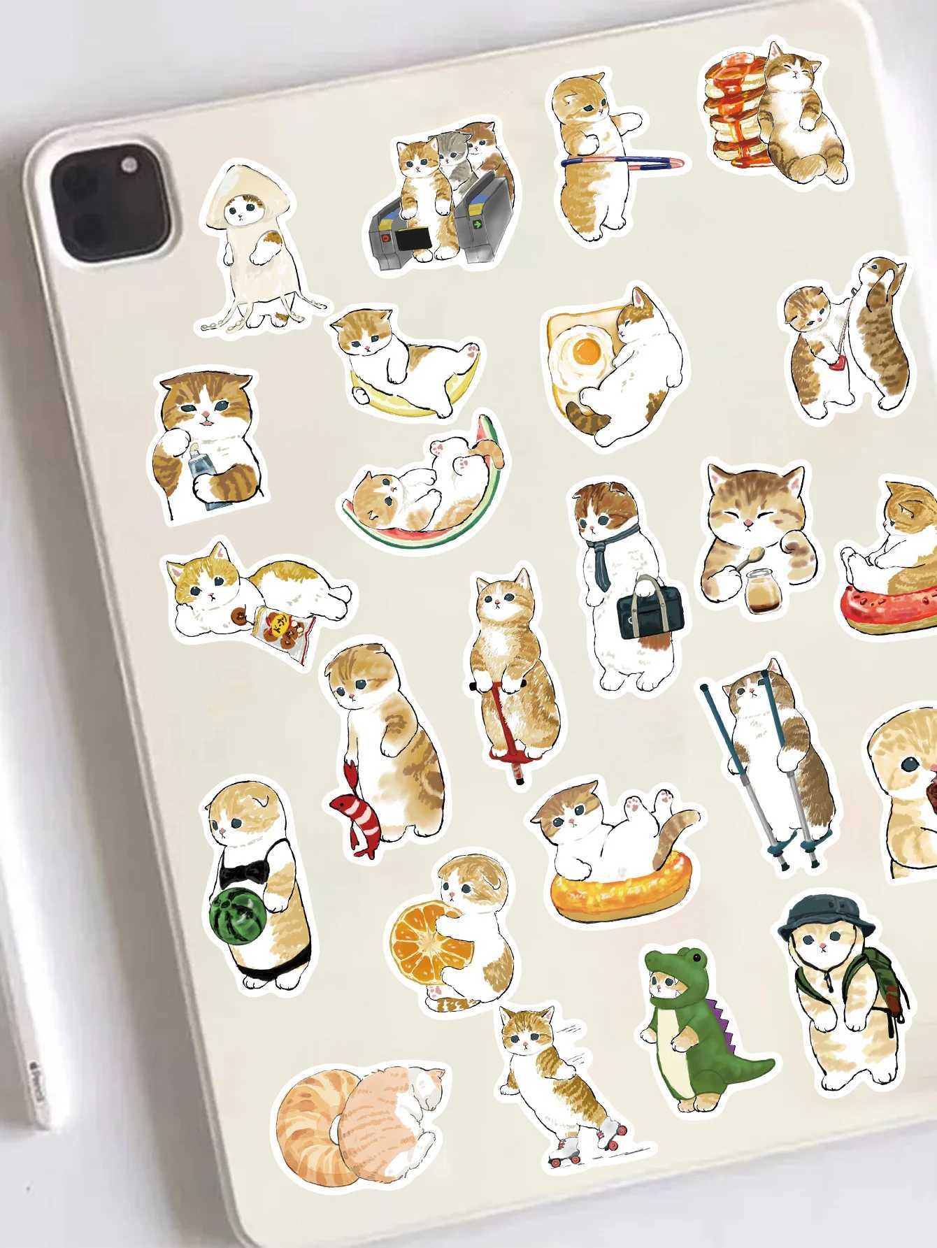 64pcs cat stickers cute cartoon orange cat decoration luggage phone case laptop skateboard guitar DIY waterproof stickers C250918