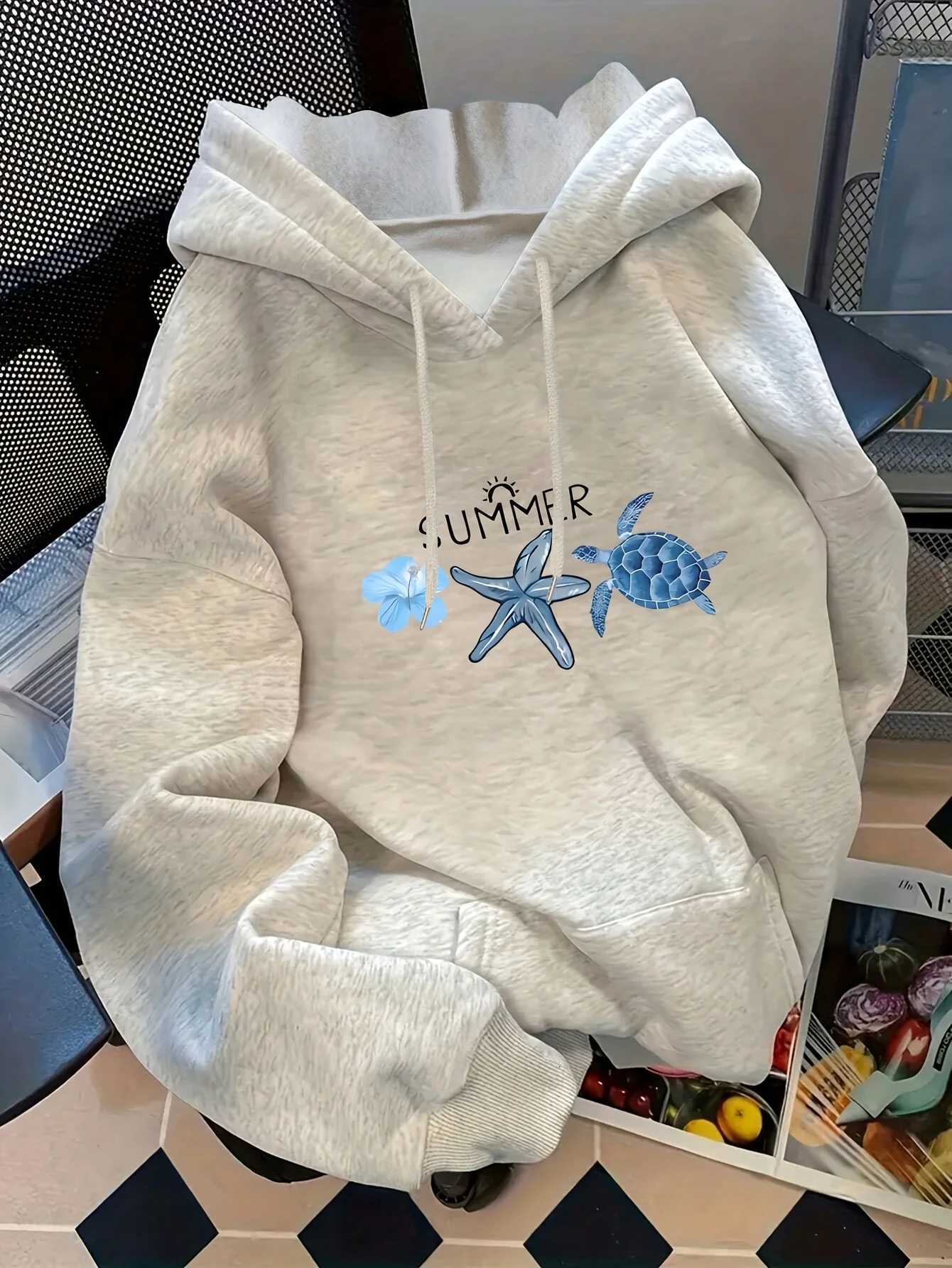 Turtle Sea Star Summer Printed 2025 Autumn Winter Hoodie Womens Top Casual Style Pullover Soft Fabric Long Sleeve ClothingZ250918