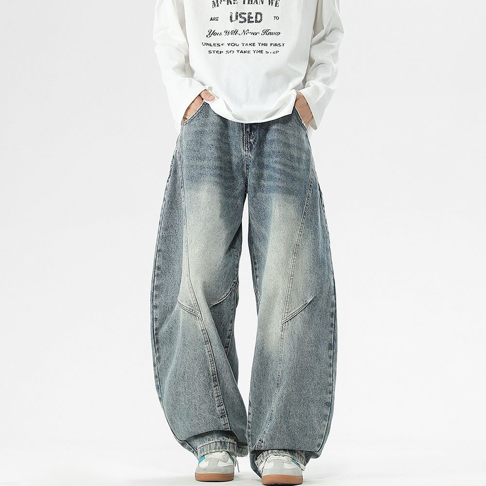 Men's Jeans Unisex Retro Blue Loose Wide Sickle - Cut Jeans with Drape - Cool and Relaxed Style