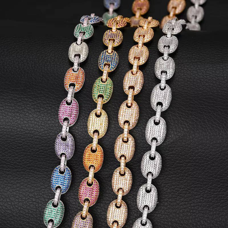 Hip Hop 10MM Full Iced Out Moissanite Coffee Bean Necklace 925 Silver Diamond Micro Pave Link Chain Necklace