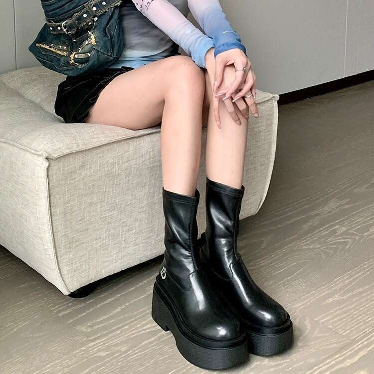 Elastic Thick Sole Height Short for Petite Women Over-the-Knee Long Leg-Wrapping Slimming High Riding Boots