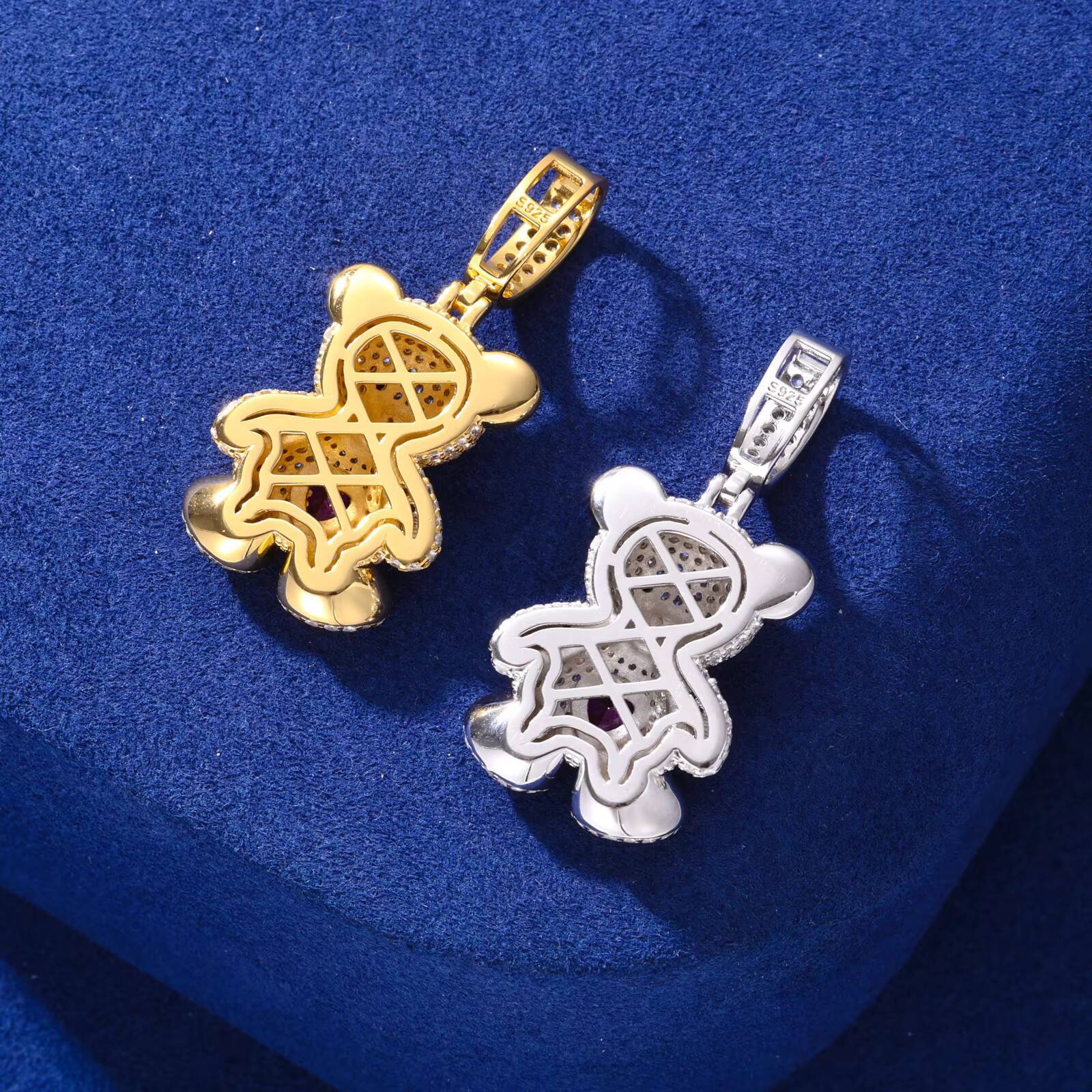 Fine Cartoon Jewelry Gold Plated Iced Out Heart Moissanite VVS Moissanite Diamond 925 Sterling Silver Men Bear Animal Pendant