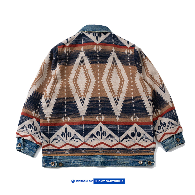 RRL 30th Anniversary Western Style Jacquard Heavy Washed Denim Jacket American Retro Coat Corduroy Collar 250121