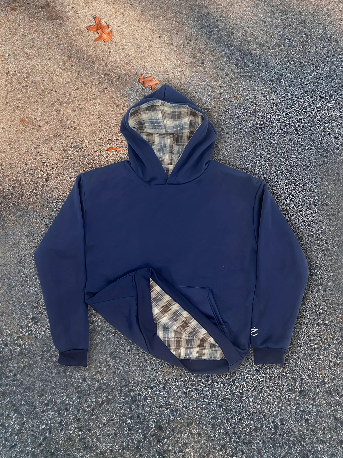1pc Y2K Retro Hoodie Navy Blue Brown Plaid Warm Winter Pullover with Hood Unisex Streetwear Sweatshirt for Men Women 250918