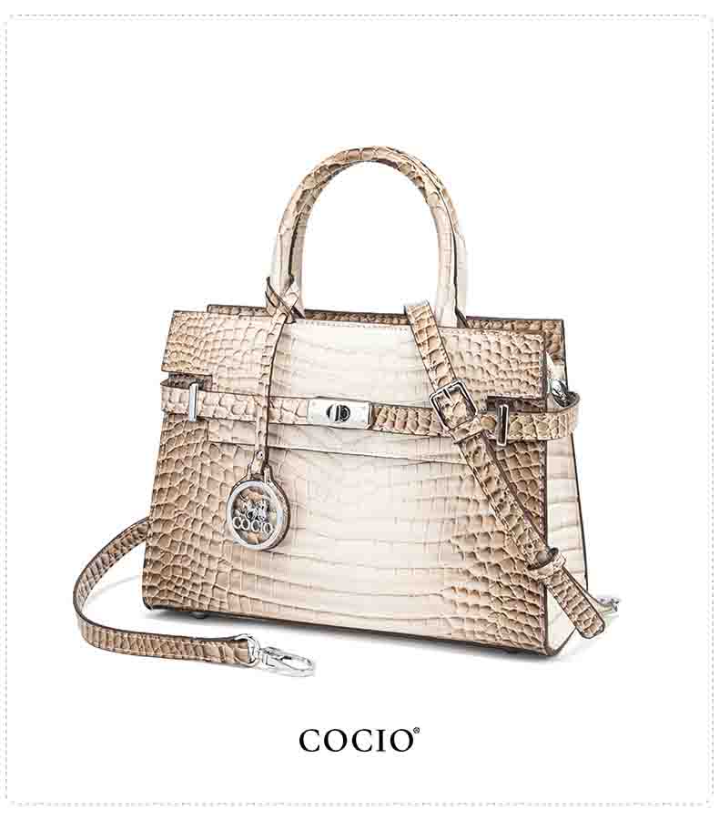 COCIO hot Free delivery designer tote bag Crocodile texture handbag white minimalist women bag