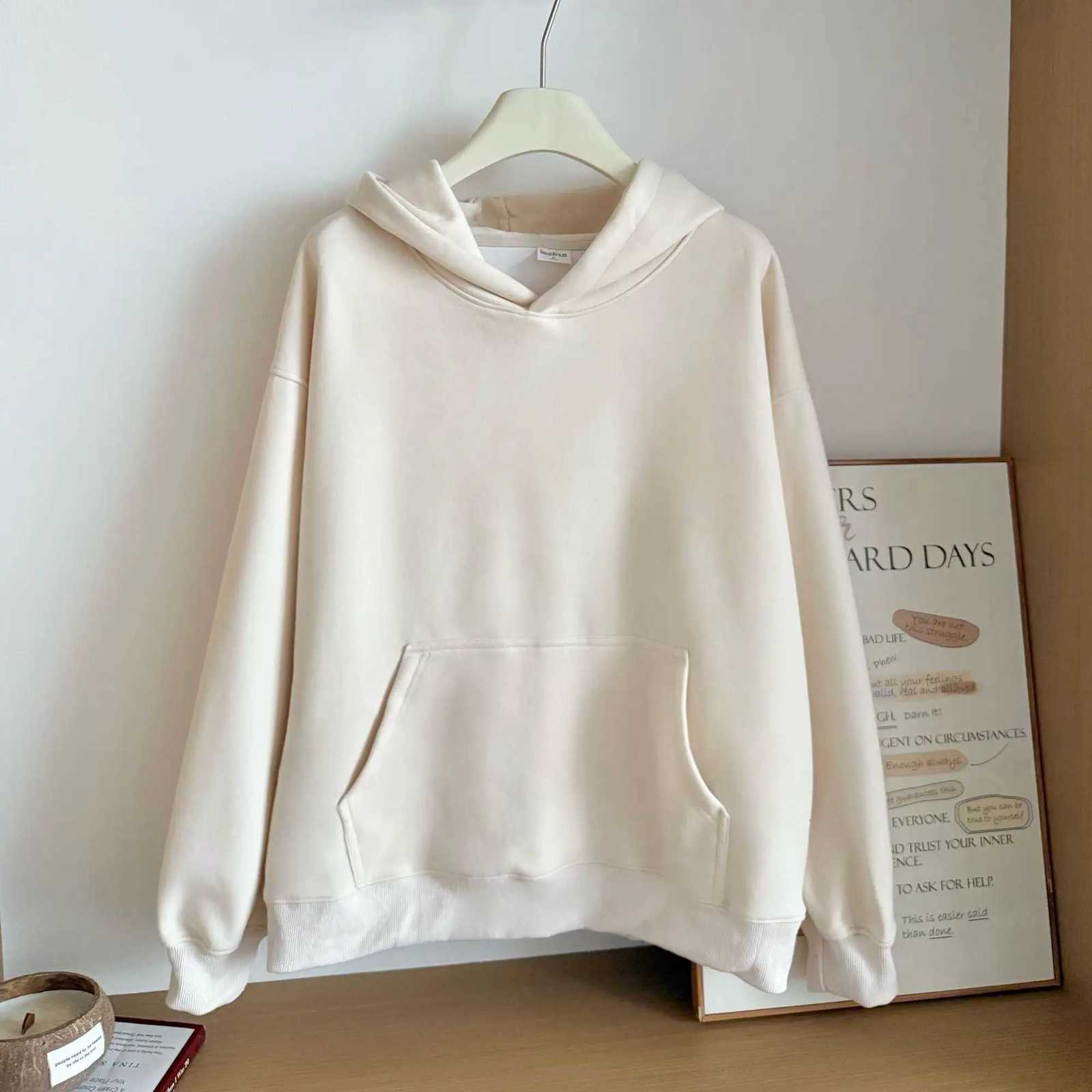 Heavy fleece thickened hooded sweater for men and women autumn and winter new solid color loose outer wear pullover couple topZ250918