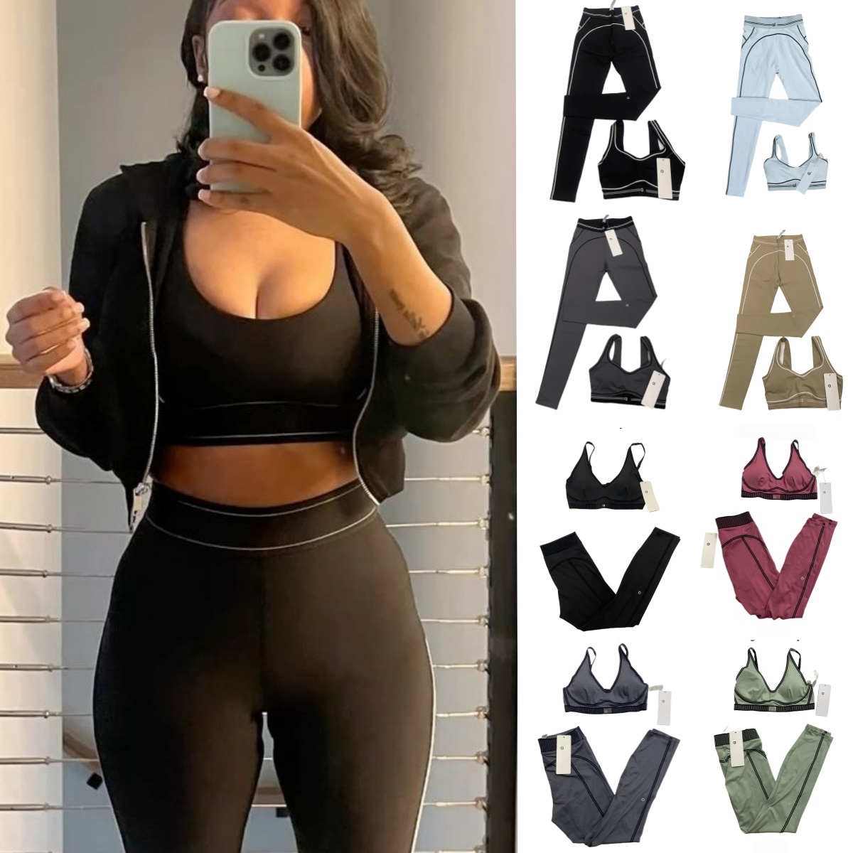 2025s 10A top new Women's Quick-drying Sports Bra Fashion High Waist Hip bra+legging Tummy Tights Breathable Yoga Fiess Running Set alosetlies sets women clothes